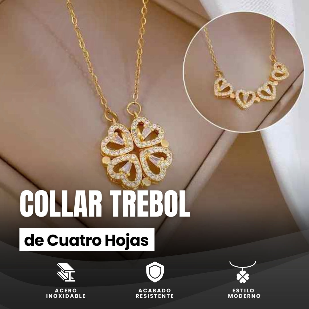 Collar Trebol con Caja de Rosa